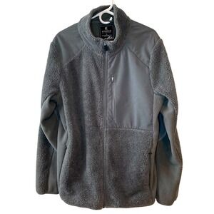 Fleece Gray Sweater Jacket Outdoor Full Zip Faux Sherpa‎ Long Sleeve Men's Large